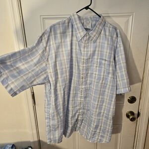 Canopy Clothing Co Mens XXL Button Up Collared Short Sleeve Shirt Blue White